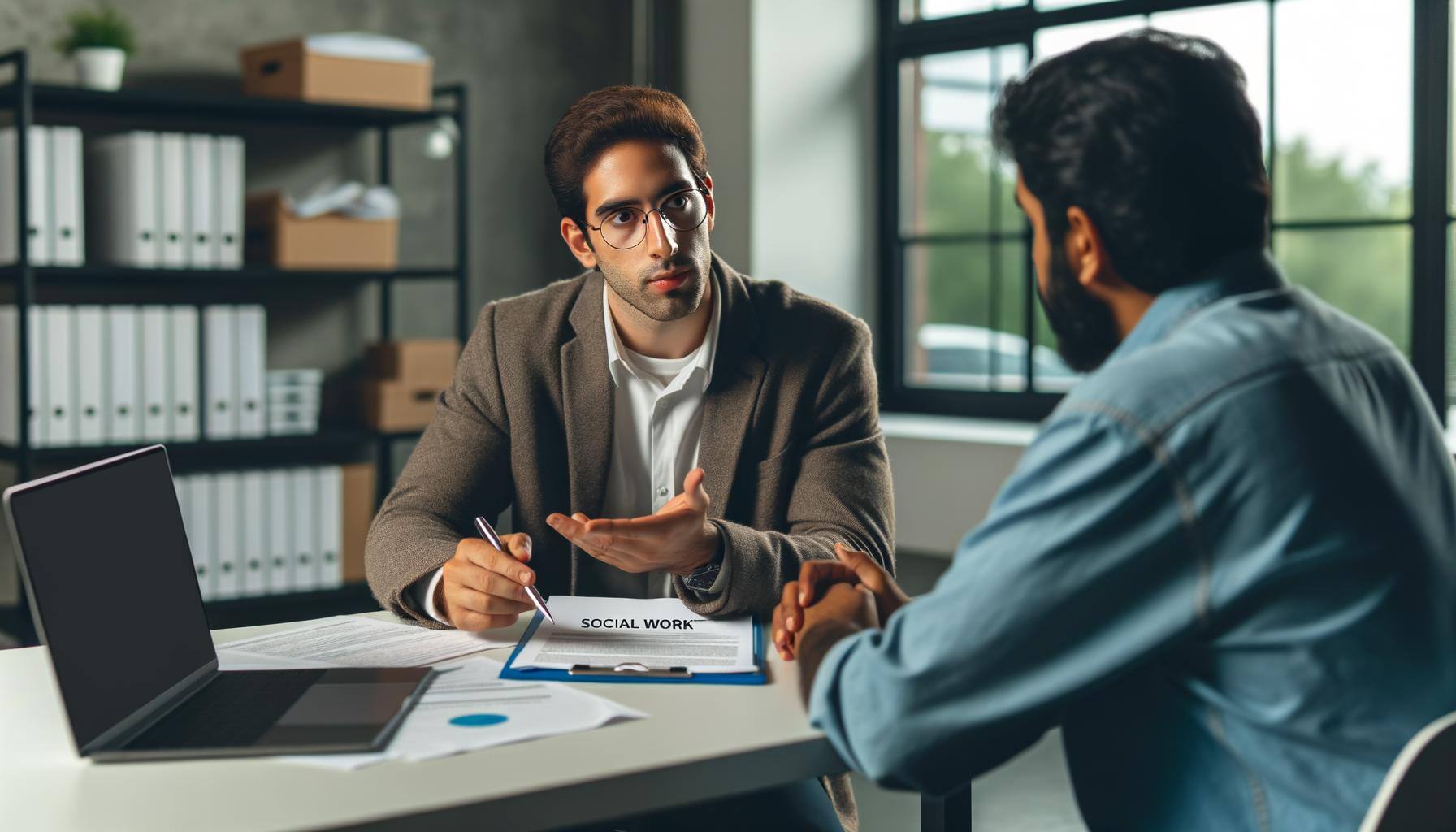 Asesor asesorando a un cliente sobre obras sociales
